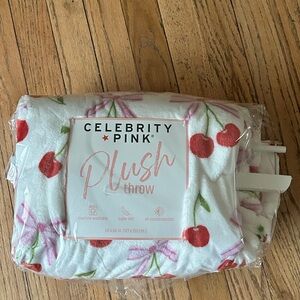 Celebrity Pink Plush Throw with Cherry Design